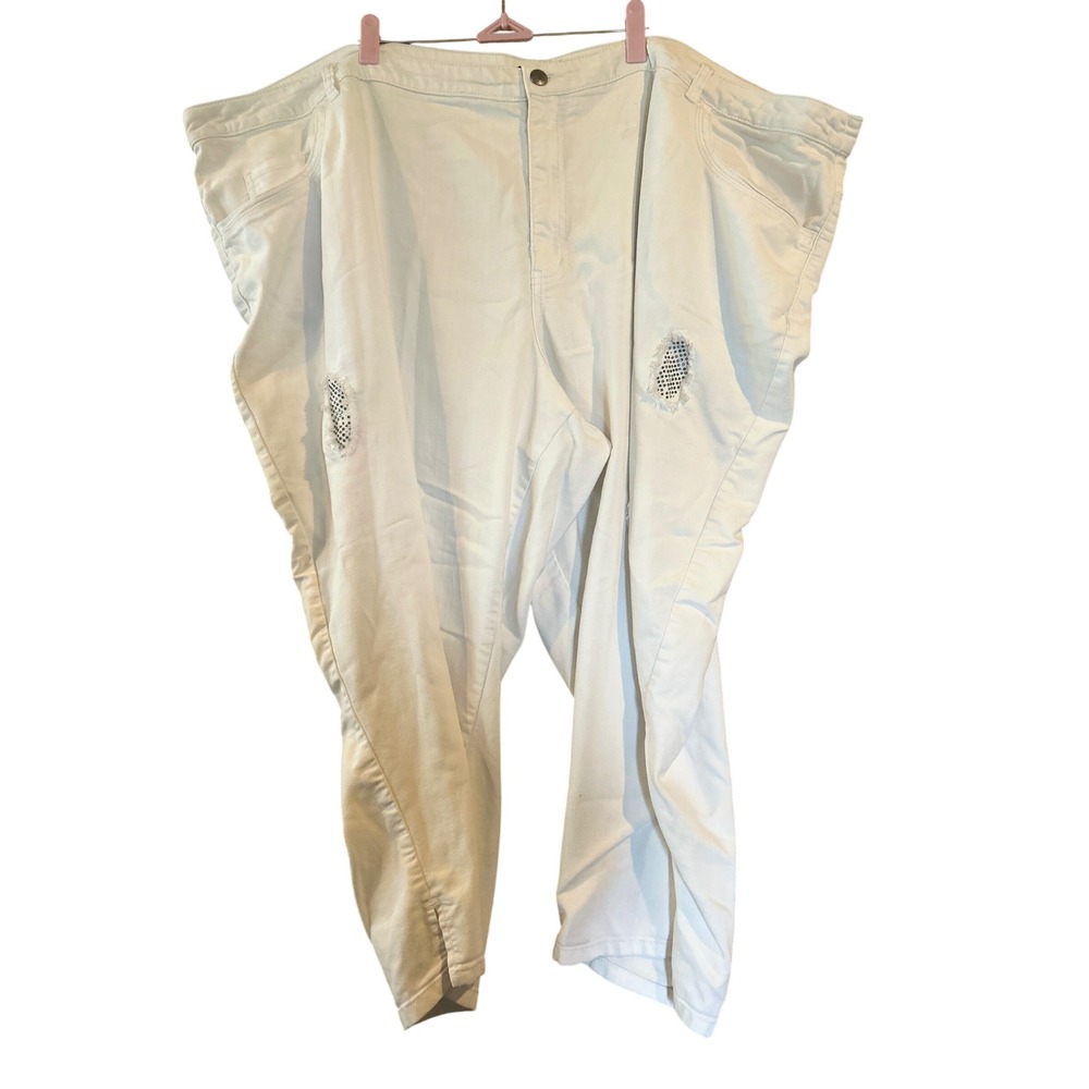 Catherine Malandrino White Denim Jeans Distressed Embellished Plus Size‎ 34W